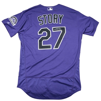 2017 Trevor Story Game Used & Signed Colorado Rockies Alternate Purple Jersey (MLB Authenticated & Beckett)